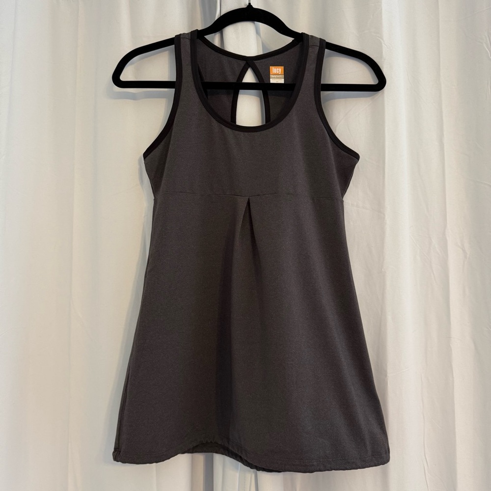Lucy Gray Racerback Workout Tank Yoga Athletic Top Women Small